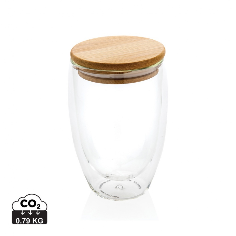 Logo trade promotional product photo of: Double wall borosilicate glass with bamboo lid 350ml