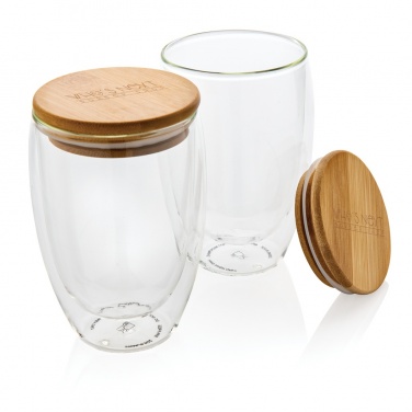 Logotrade promotional gift picture of: Double wall borosilicate glass with bamboo lid 350ml 2pc set