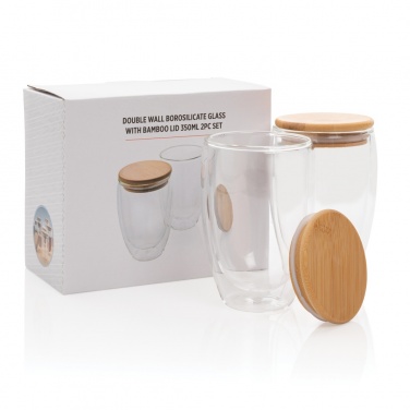 Logotrade promotional items photo of: Double wall borosilicate glass with bamboo lid 350ml 2pc set