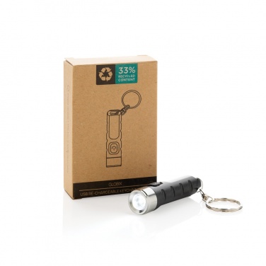 Logo trade corporate gift photo of: Globix RCS recycled plastic USB re-chargeable keychain torch