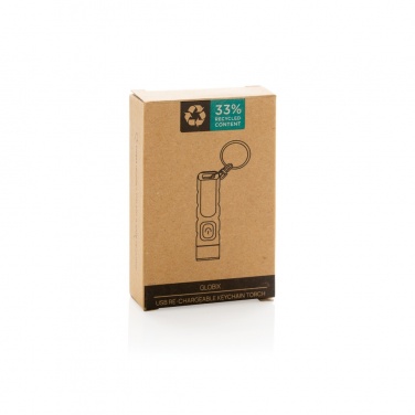 Logo trade business gift photo of: Globix RCS recycled plastic USB re-chargeable keychain torch