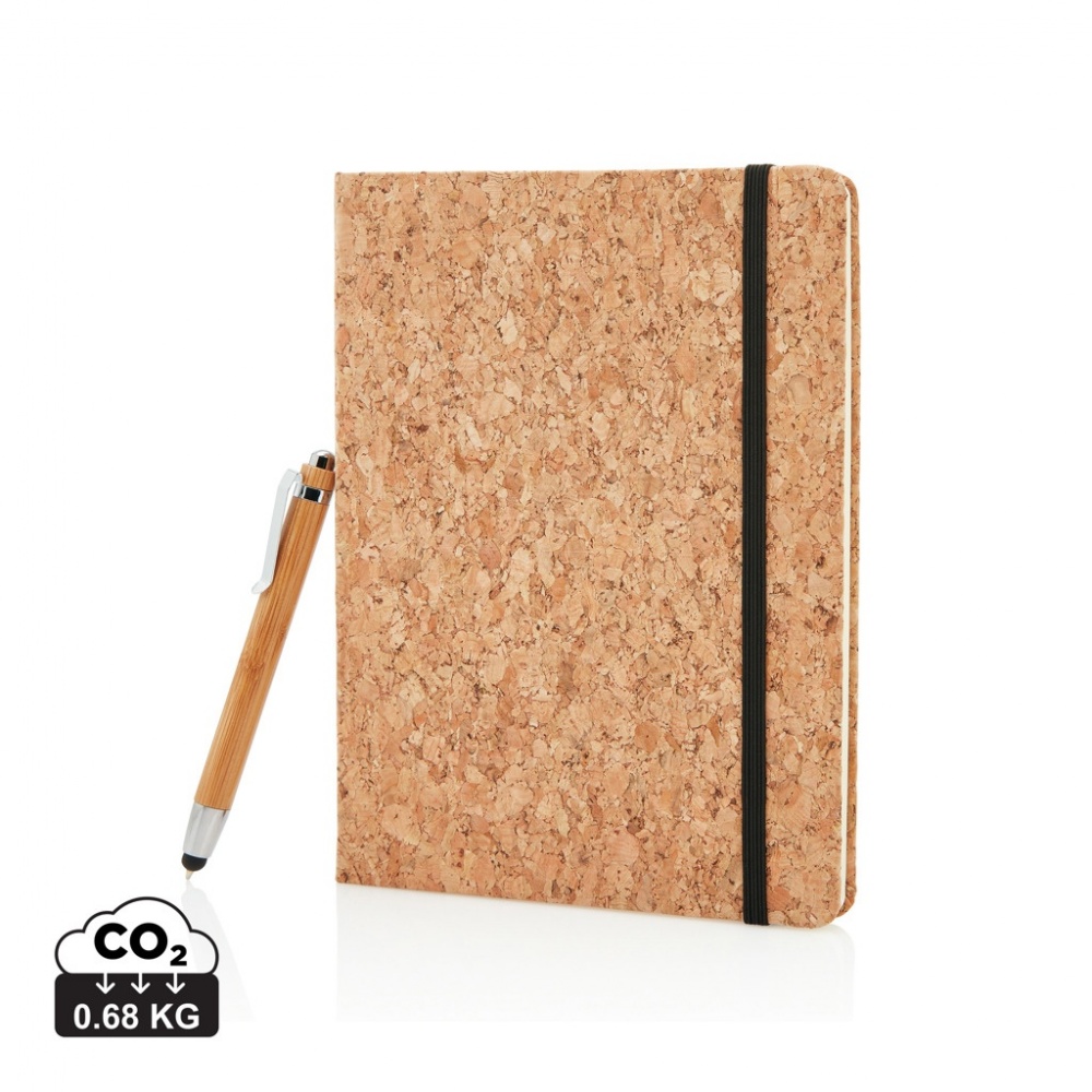 Logo trade promotional giveaways picture of: A5 notebook with bamboo pen including stylus