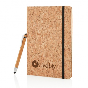 Logo trade corporate gifts picture of: A5 notebook with bamboo pen including stylus
