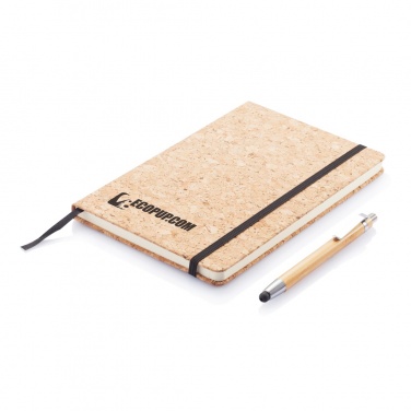 Logo trade promotional merchandise photo of: A5 notebook with bamboo pen including stylus