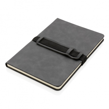 Logo trade business gifts image of: Deluxe hardcover PU notebook A5 with phone and pen holder