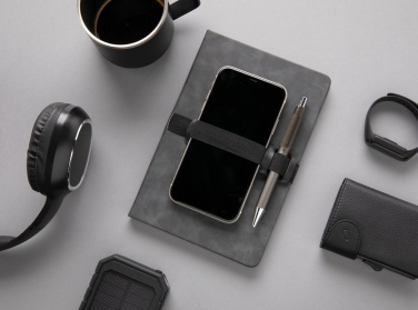 Logo trade advertising products picture of: Deluxe hardcover PU notebook A5 with phone and pen holder