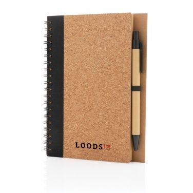 Logo trade business gift photo of: Cork spiral notebook with pen