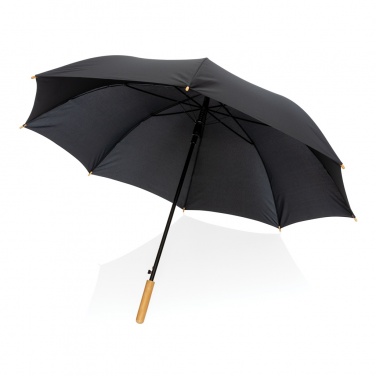 Logo trade business gifts image of: 27" Impact AWARE™ RPET 190T auto open bamboo umbrella