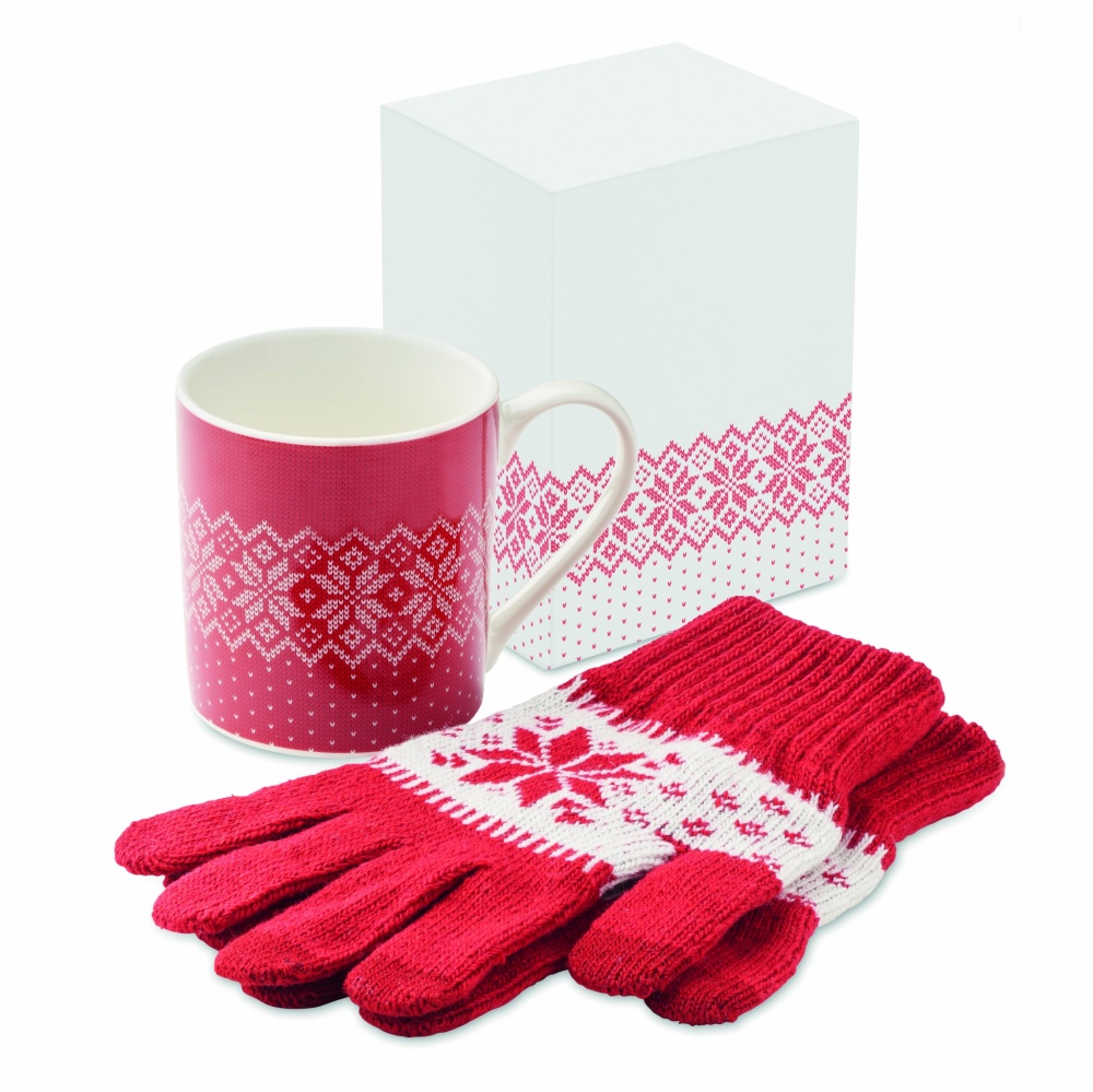 Logo trade promotional giveaways picture of: Winter gift mug and gloves set