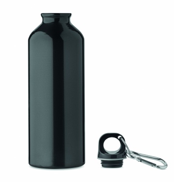 Logotrade advertising products photo of: 500 ml single-walled water bottle made of recycled aluminum with a carabiner