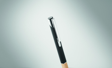 Logo trade promotional items image of: Ballpoint pen made of aluminum with a bamboo grip