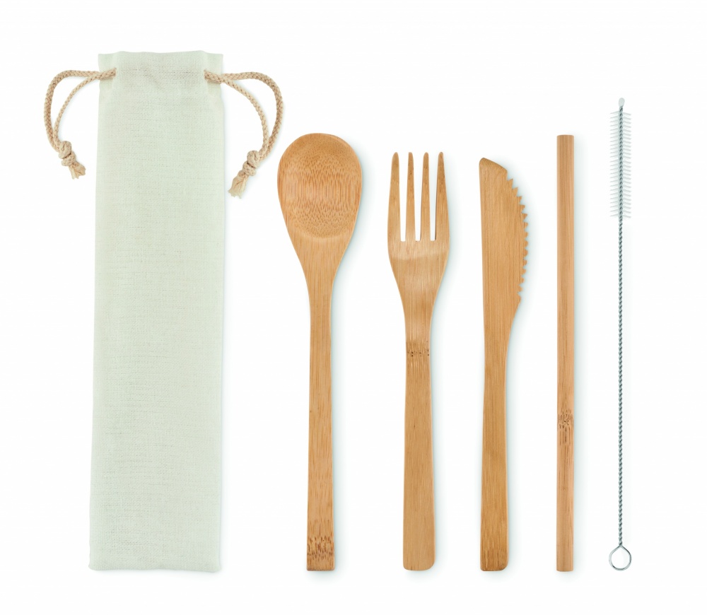 Logo trade promotional products image of: Bamboo cutlery with straw