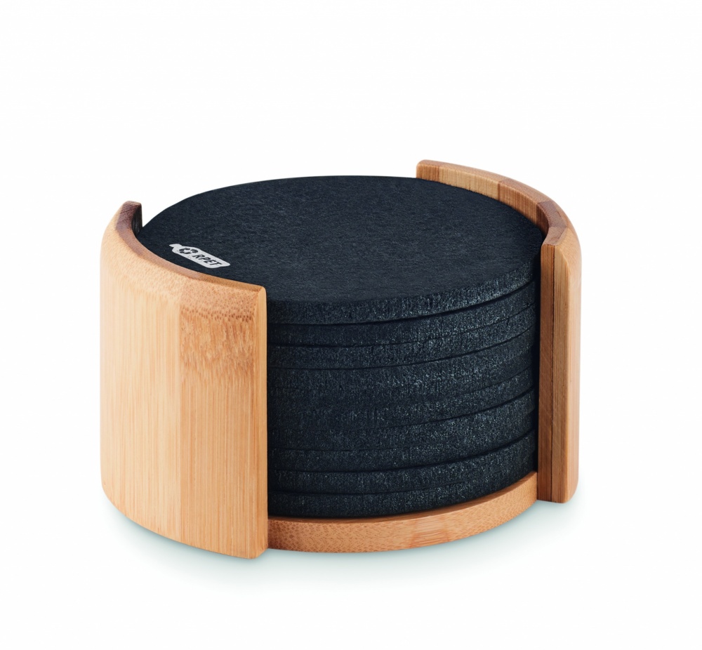 Logo trade promotional merchandise photo of: RPET coasters in bamboo holder