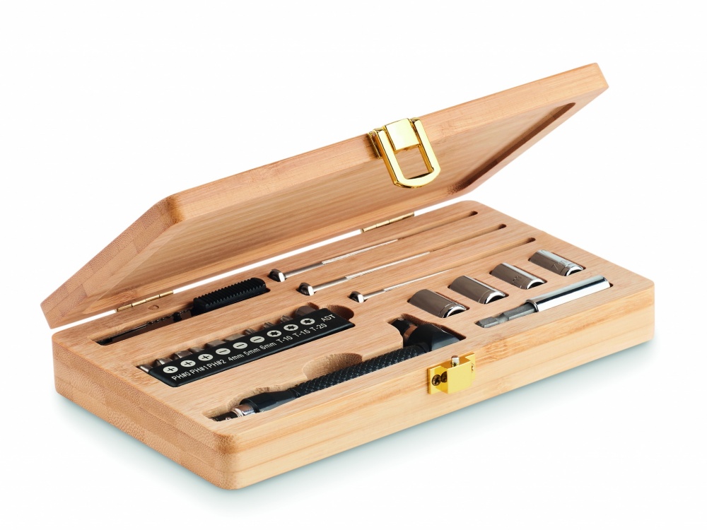 Logo trade advertising products picture of: 21 pcs tool set in bamboo case