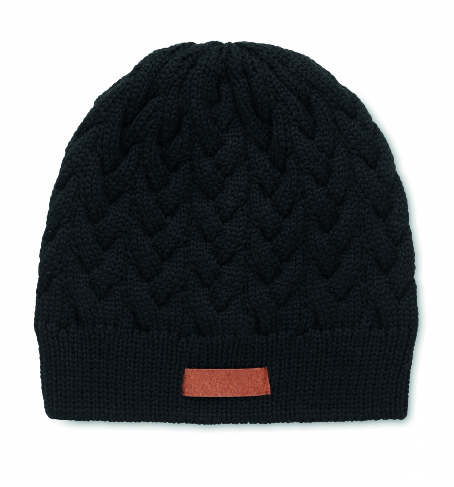 Logo trade promotional giveaways image of: Cable knit beanie in RPET