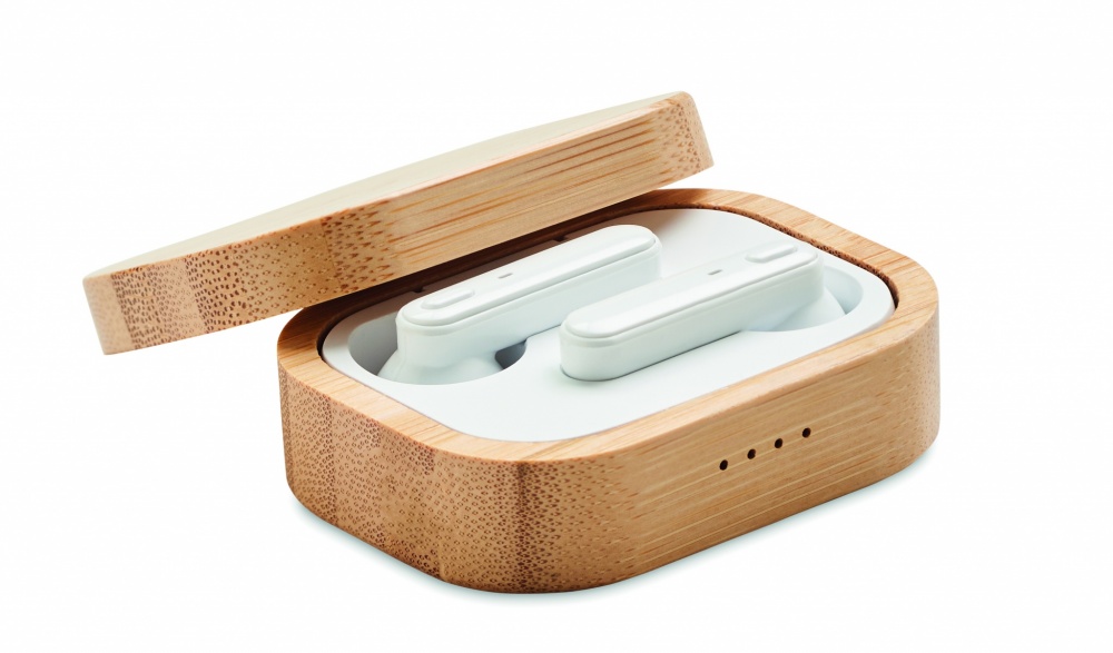 Logo trade corporate gifts picture of: TWS earbuds in bamboo case