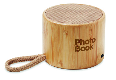 Logo trade promotional giveaways image of: Round bamboo wireless speaker