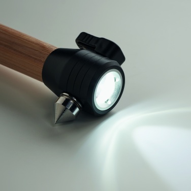 Logo trade business gifts image of: 3-in-1 bamboo flashlight with an emergency hammer and seatbelt cutter