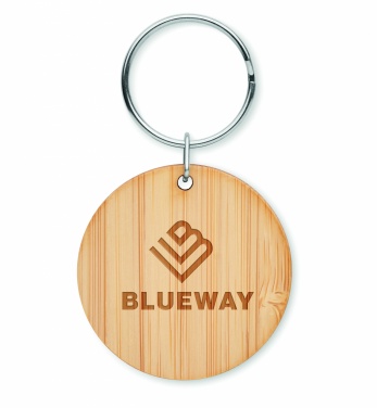 Logo trade corporate gifts picture of: Round bamboo key ring Pieksämäki