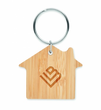 Logotrade promotional item image of: House shaped bamboo key ring Järvenpää