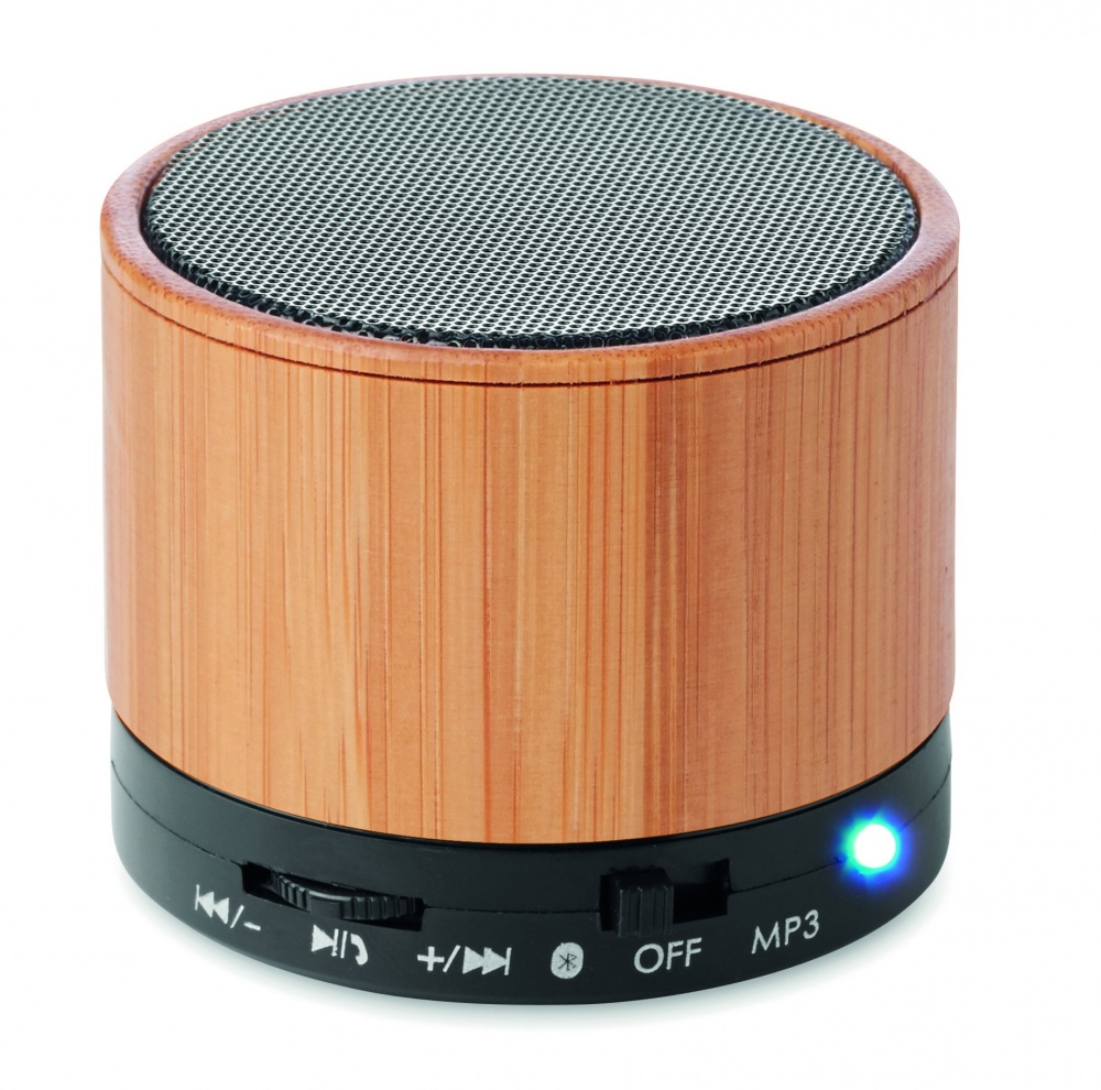 Logotrade promotional product picture of: Round Bamboo wireless speaker