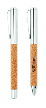 Logo trade corporate gifts image of: Metal Ball pen set in cork box