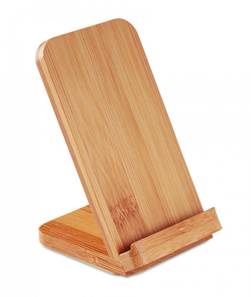 Logo trade promotional merchandise picture of: Bamboo wireless charge stand 5W WIRESTAND