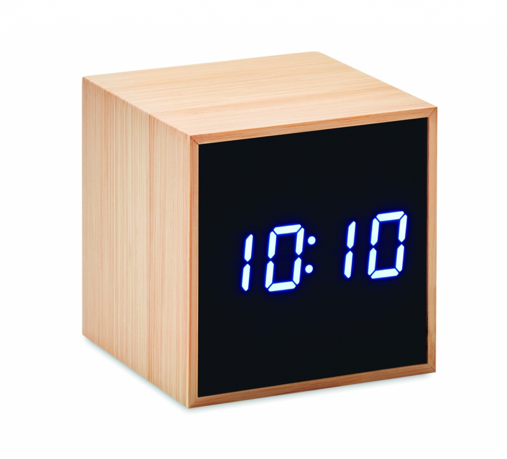 Logo trade promotional giveaways image of: LED alarm clock bamboo casing Dortmund