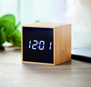 Logo trade promotional merchandise photo of: LED alarm clock bamboo casing Dortmund