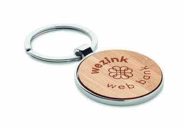 Logo trade promotional giveaways image of: Round key ring metal bamboo Dobele