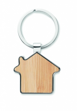 Logo trade promotional giveaways image of: House key ring metal bamboo NORDIC