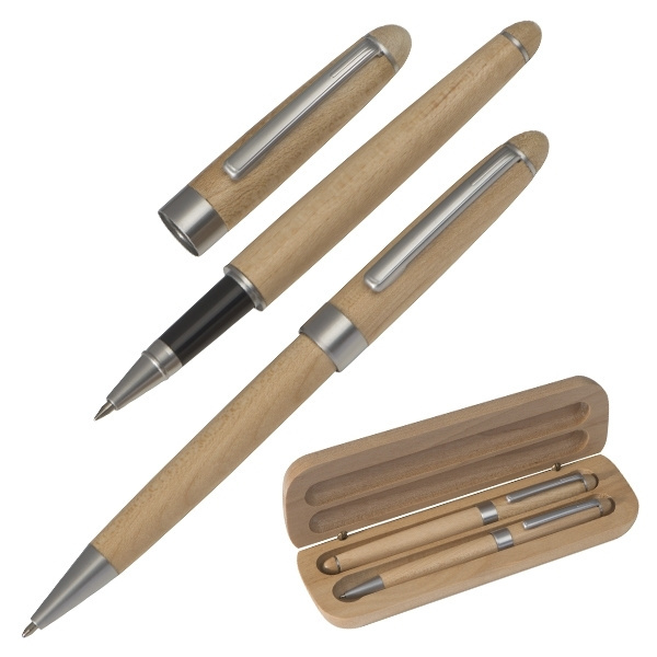 Logotrade promotional merchandise picture of: Wooden writing set ballpen and roller INDIANAPOLIS