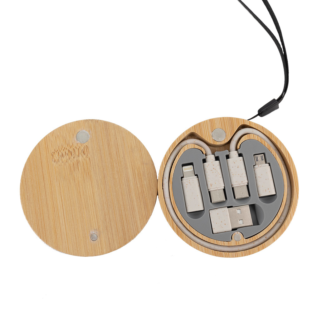 Logotrade promotional product picture of: 4in1 cable in wooden case, LH-ZM01