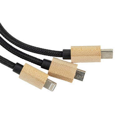 Logo trade promotional items picture of: 3-in-1 cable with elighted logo in a wooden casing, LH-ZMU06