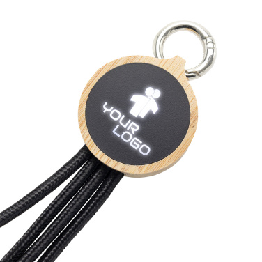 Logo trade promotional gifts image of: 4-in-1 cable with elighted logo in a wooden casing, LH-ZMU05