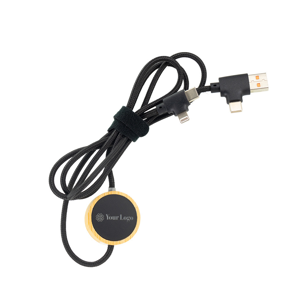 Logotrade advertising product picture of: 4in1 long wooden cable with elighted logo for engraving