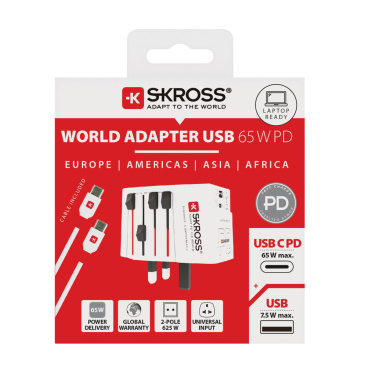 Logo trade business gift photo of: SKROSS World Travel Adapter MUV 65W PD with USB C Cable