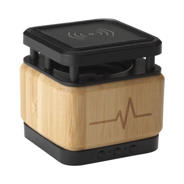 Logo trade promotional product photo of: Bamboo Block Speaker with wireless charger