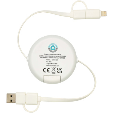 Logo trade promotional merchandise picture of: Chechia 5-in-1 recycled plastic 100 cm retractable data sync and 45W fast charge cable
