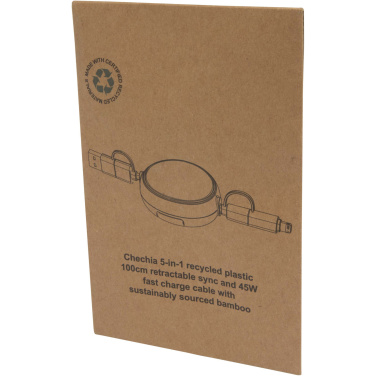 Logotrade promotional product image of: Chechia 5-in-1 recycled plastic 100 cm retractable data sync and 45W fast charge cable