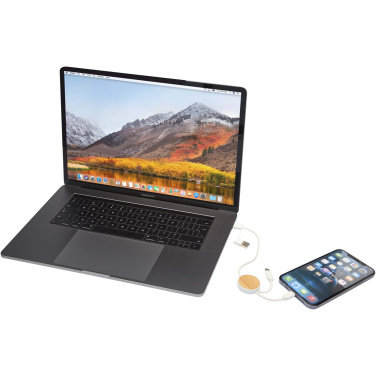 Logo trade corporate gift photo of: Chechia 5-in-1 recycled plastic 30 cm data sync and 27W fast charge cable with bamboo details