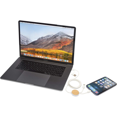 Logotrade promotional products photo of: Chechia 5-in-1 recycled plastic 150 cm data sync and 27W fast charge cable with bamboo details