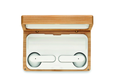 Logo trade promotional gifts picture of: TWS earbuds in bamboo case
