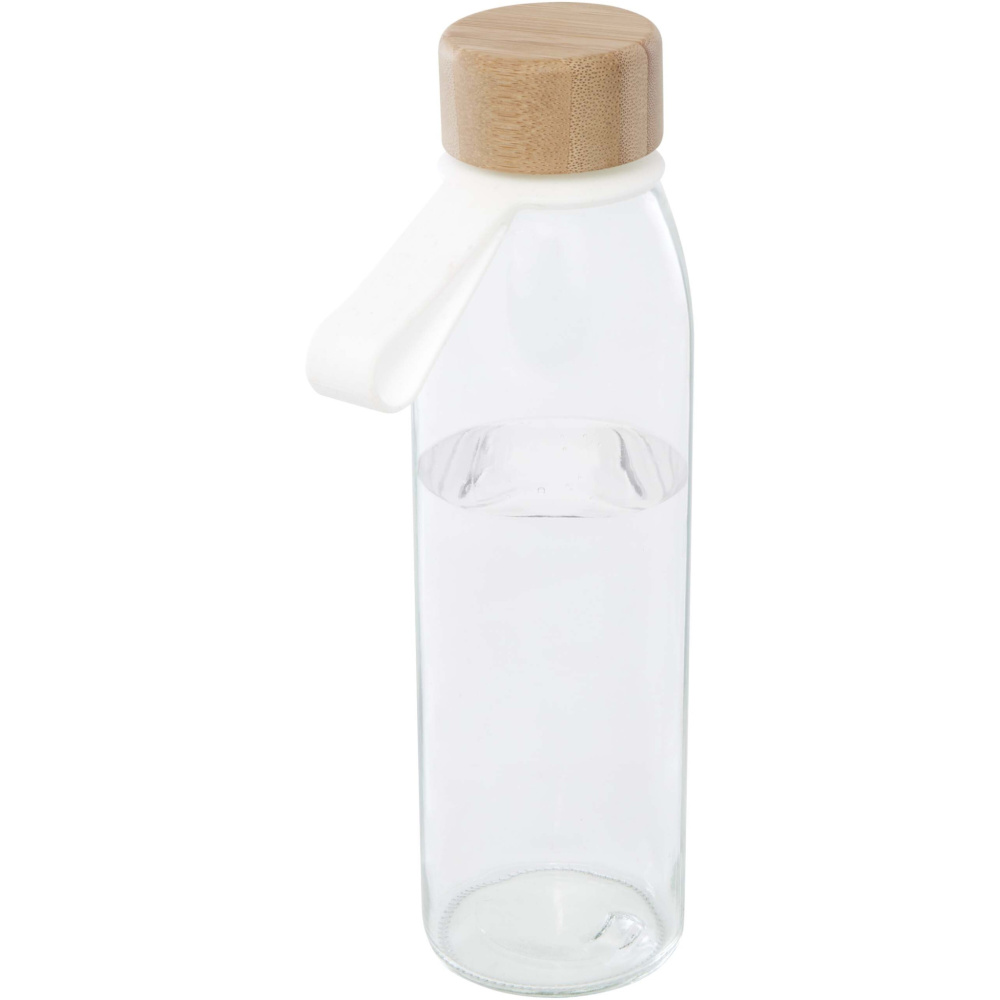 Logo trade promotional merchandise picture of: Porto 500 ml glass water bottle with silicone handle and bamboo lid