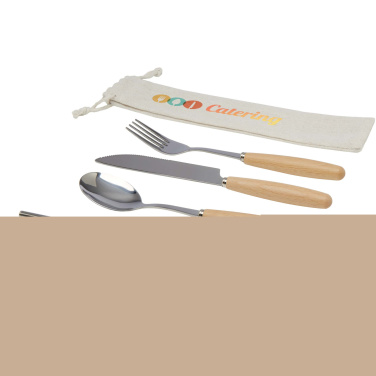 Logo trade corporate gifts image of: Root 5-piece stainless steel and beech wood cutlery set