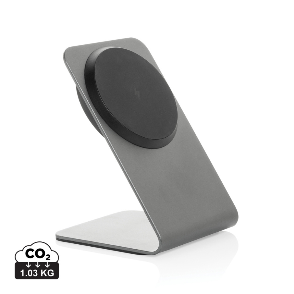 Logo trade advertising products picture of: Terra aluminium 15W magnetic wireless charging phone stand