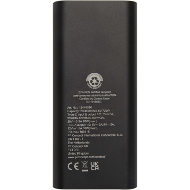 Logotrade promotional giveaways photo of: Acamar 20.000 mAh 70W recycled aluminium laptop power bank