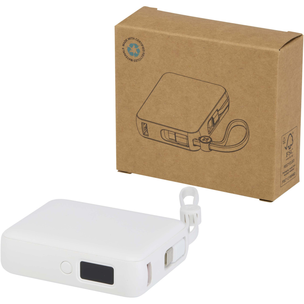 Logotrade business gift image of: Acrux 10.000 mAh 35W tablet power bank with built in Type-C cable - made from recycled plastic