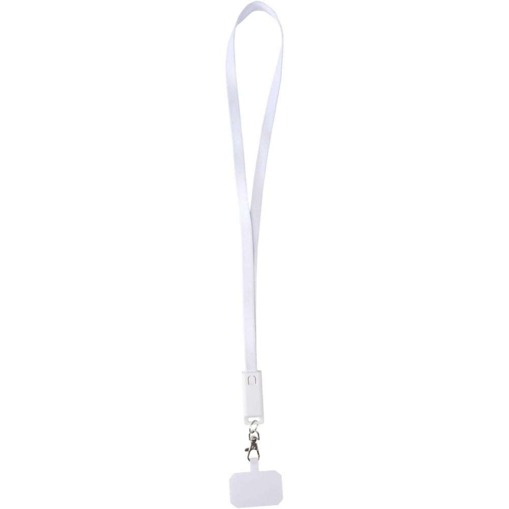 Logo trade business gift photo of: Franz recycled plastic smartphone lanyard with built-in data sync and 65W fast charge 5-in-1 cable