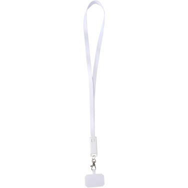 Logo trade promotional merchandise photo of: Franz recycled plastic smartphone lanyard with built-in data sync and 65W fast charge 5-in-1 cable